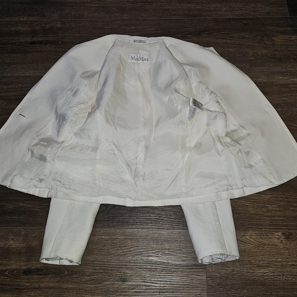 Max Mara Ribbed White Blazer Pearl Button Closure Sz 4 Business Casual,Classic - Picture 6 of 12